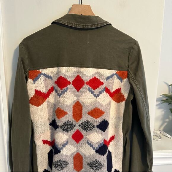 Anthropologie Green Cotton Knit Jacquard Mixed Media Jacket Small - Picture 5 of 16